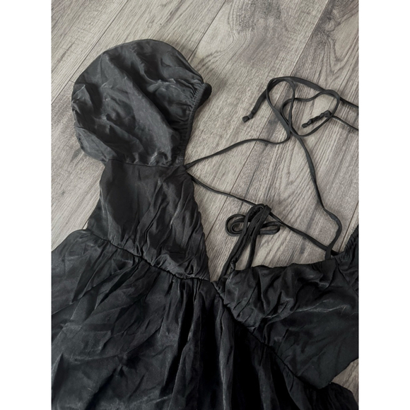 Cotton Candy LA Smocked Baby Doll Poof Dress - Shiny Black Small, Built In Short - Picture 4 of 9